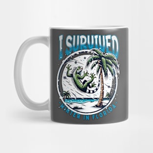 'I Survived Winter in Florida' - Tropical Iguana & Snowflakes Holiday Souvenir Design Mug